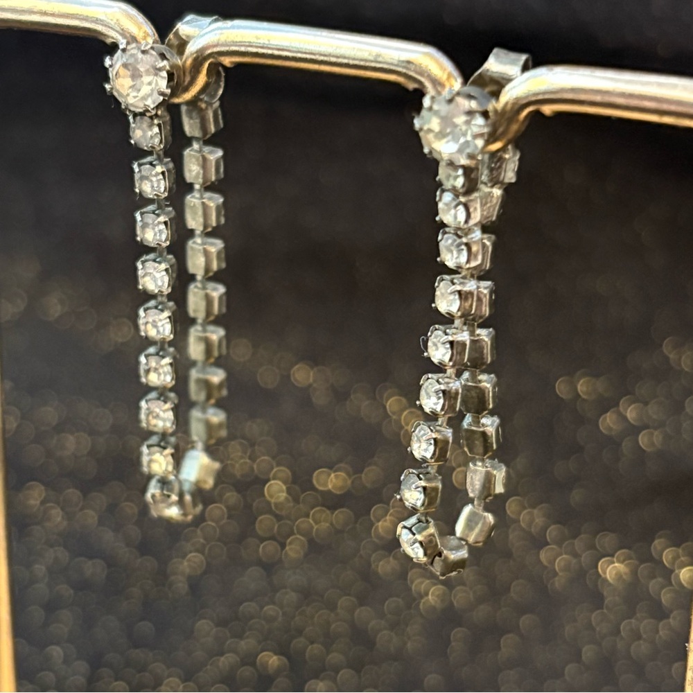 Vintage Rhinestone Loop Earrings - image 1